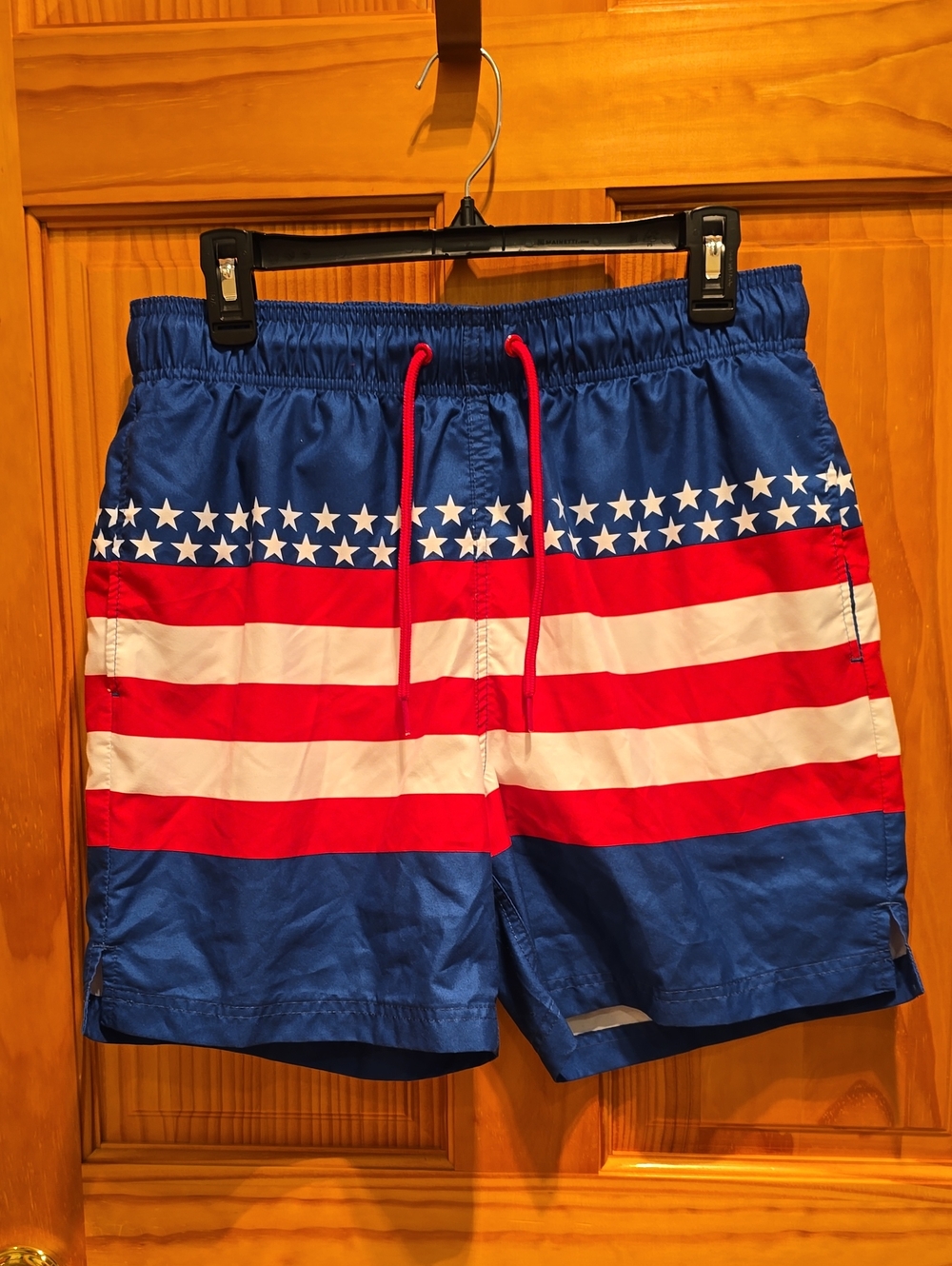 Men's Blue & Red Stars-Stripes Swim/Beach Shorts/ Swim Trunks